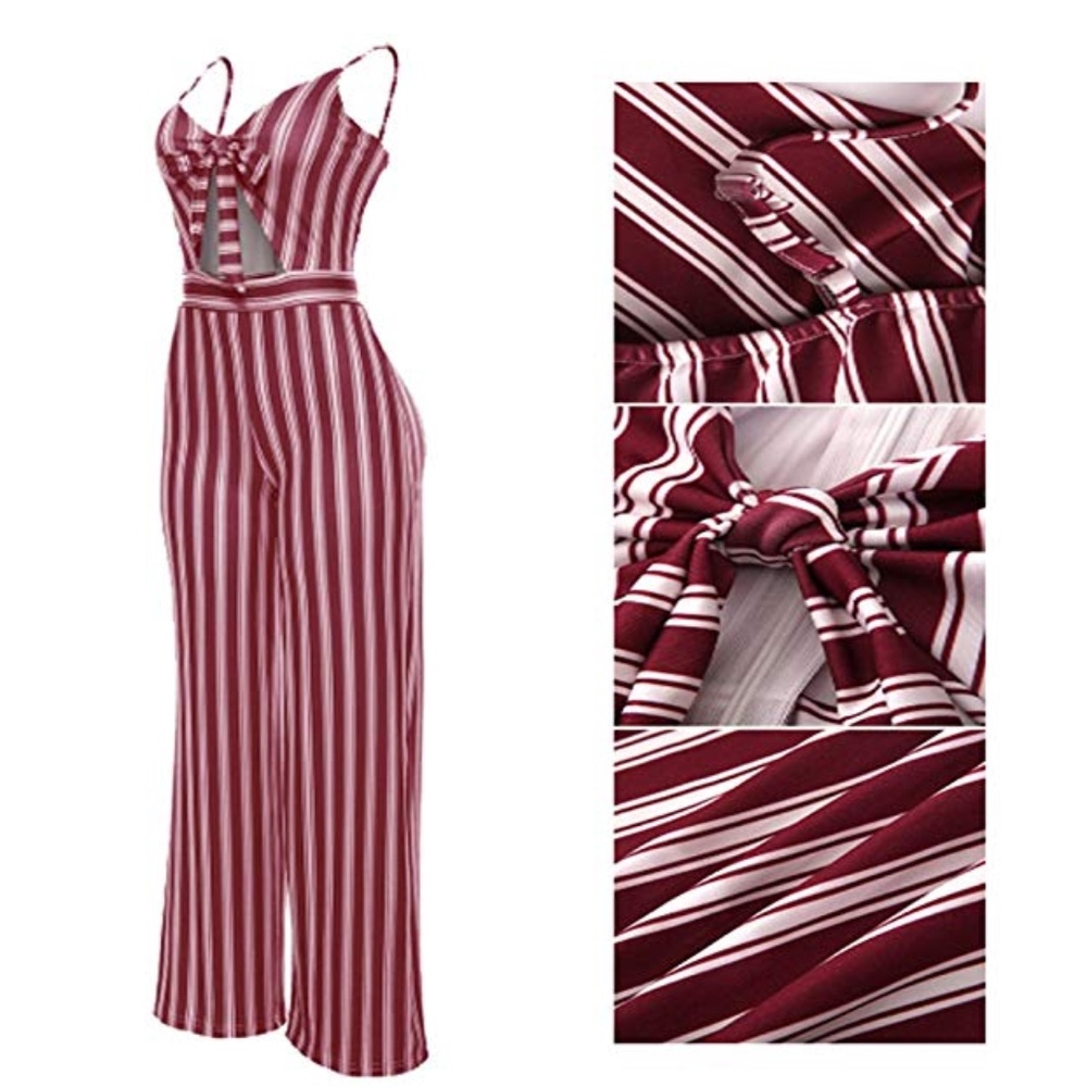 ❇️3/$30❇️ NWOT Red & White Stripe High Waist Wide Leg Jumpsuit Romper. - Picture 4 of 5